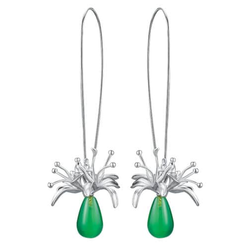 Bianhua Sterling Silver S925 Half Hole Green Chalcedony Drop Bead Earrings