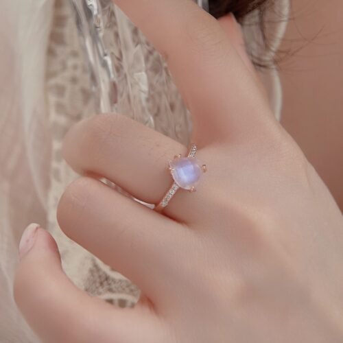 S925 Silver Cut Moonstone Ring