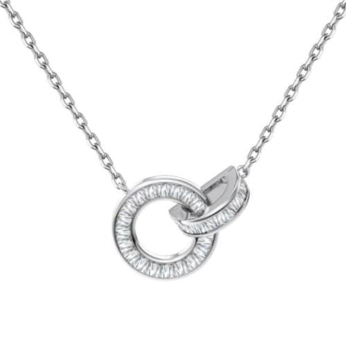 Silver S925 White Ladder Square Stone Gang Drill Inlaid Ring D-shaped Round Ring Buckle Niche Design Necklace