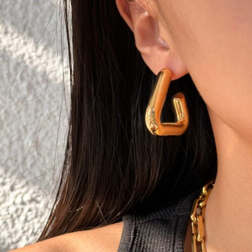 Fashion Commuter Female Charm Temperament Titanium Steel Triangle Hollow Eardrop Earring