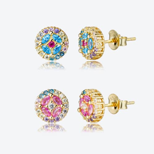 Multicolor Zircon With Diamond S925 Silver Stud Earrings