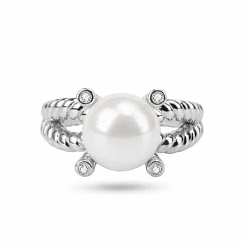 S925 Crown Pearl Ring Fashion Ins Opening Adjustable