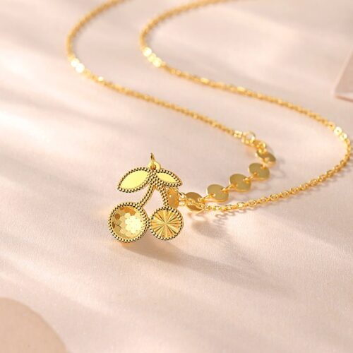 S925 Silver Sweet Cute Honeycomb Fruit Cherry Necklace