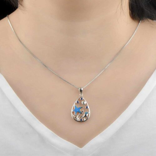 Spring And Summer Opal Blue Starfish Necklace