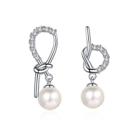 925 Sterling Silver Asymmetric Earrings 7mm Freshwater Pearl