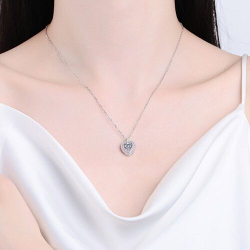 925 Sterling Silver Necklace Heart Bag Moissanite Pendant
