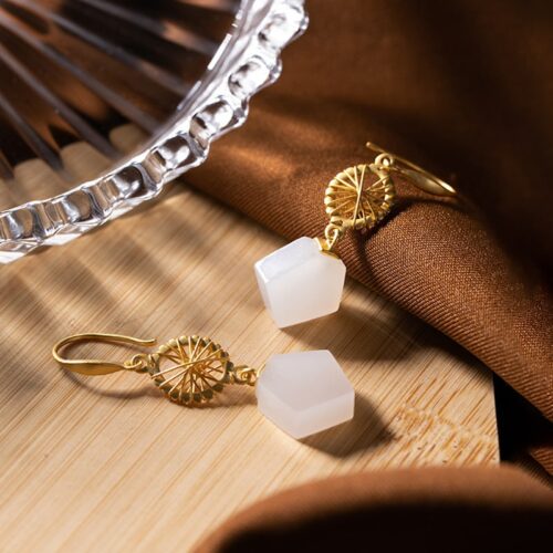 Hollow Personality Geometric Earrings S925 Sterling Silver Gold Plated