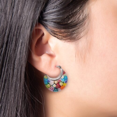 Color Handmade Bouquet Mille-fleurs Glass Floral Stainless Steel Earrings