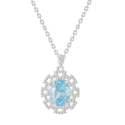 2024 New S925 Sterling Silver Blue Zirconium Ice Flower Cut Necklace