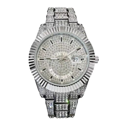 Silver Full Diamond Night Glow Waterproof Men's Watch