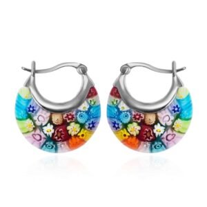 Color Handmade Bouquet Mille-fleurs Glass Floral Stainless Steel Earrings