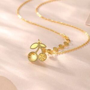 S925 Silver Sweet Cute Honeycomb Fruit Cherry Necklace