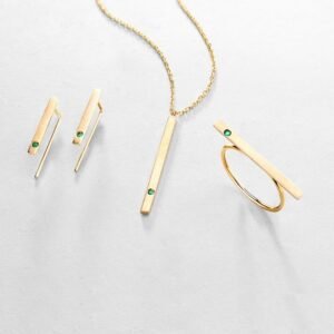 Natural Emerald 14K Gold Minimalist Strip Thin Earrings