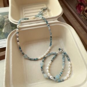 Haze Blue Water Baroque Pearl Bracelet Suit Series Necklace