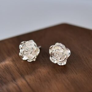 Silver Stud Earrings For Women Camellia Design Earrings