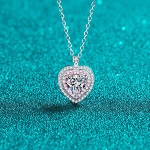 925 Sterling Silver Necklace Heart Bag Moissanite Pendant