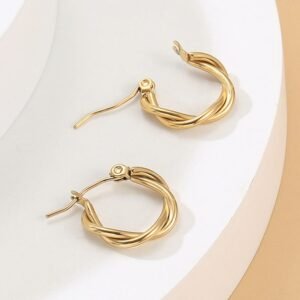 Fashionable Simple Elegant Brass Gold-plated Twist Stainless Stud Earrings