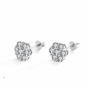 925 Sterling Silver Moissanite Trendy Cluster Flower Ear Studs Super Shiny Texture