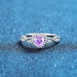 Sterling Silver Heart-shaped Full Diamond Closed Mouth Female Ring