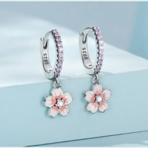 S925 Pure Silver Cherry Blossom Ear Clip Gradient Oil Dripping Zircon