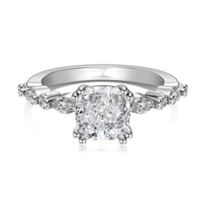 S925 Sterling Silver Fat Square Ice Flower Cut 8A White Horse Eye Round Zirconium Inlaid Fashion Design Wedding Ring