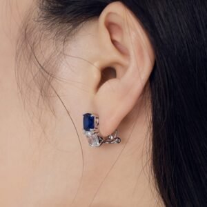 Silver S925 Fat Square White Zircon Blue Nano Stitching Fashion All-match Minority Design Earrings