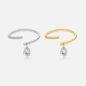 Sterling Silver Open Adjustable Water Drop Ring Fashion