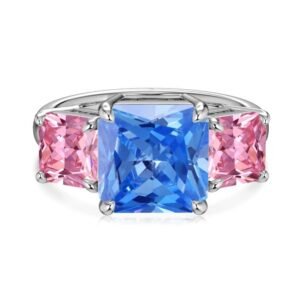 Silver S925 Square Blue Inlaid Simple Personality Design Sterling Silver Ring