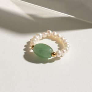 Stainless Steel Natural Stone Pearl Ring Simple
