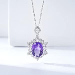 Geometric Denier Amethyst Pendant Sterling Silver Natural Gemstone Clavicle Chain Temperament Necklace