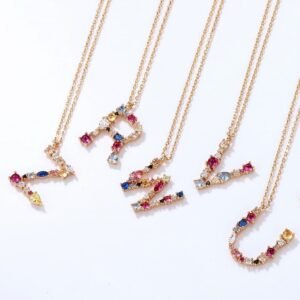 Women's Rainbow 26 English Letter S925 Sterling Silver Color Zirconium Necklace