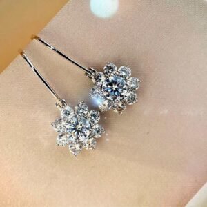 Rhinestone Earrings SUNFLOWER S925 Sterling Silver Plating