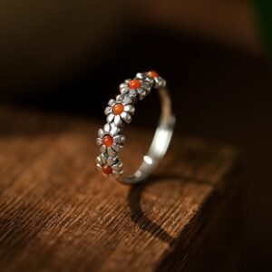 Fashion Personality Red Agate Flower Ring