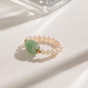 Stainless Steel Natural Stone Pearl Ring Simple