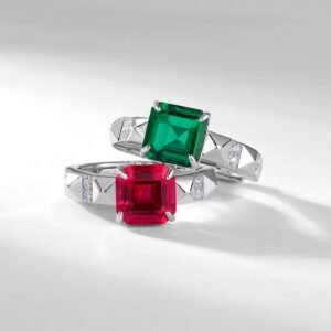 Retro Silver Inlay Cultivated Emerald Ring