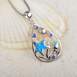 Spring And Summer Opal Blue Starfish Necklace
