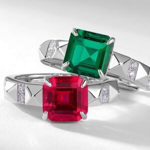 Retro Silver Inlay Cultivated Emerald Ring