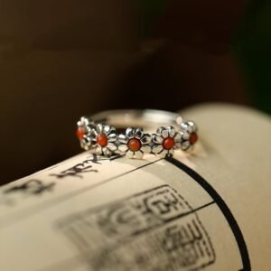 Fashion Personality Red Agate Flower Ring