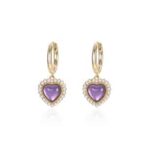 French Natural Purple Crystal Retro High Sense Love Heart Stud Earrings